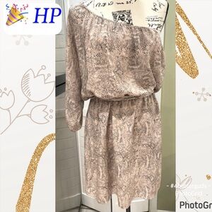 Rebecca Taylor 100% Silk Snake Print One Shoulder Sleeve Loose Mini Dress Sz 8